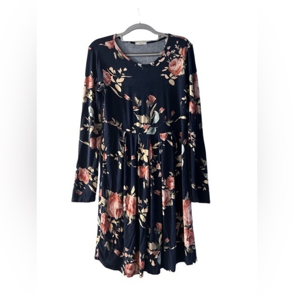 Women’s Floral Long Sleeve Dress Navy Medium - NWT
